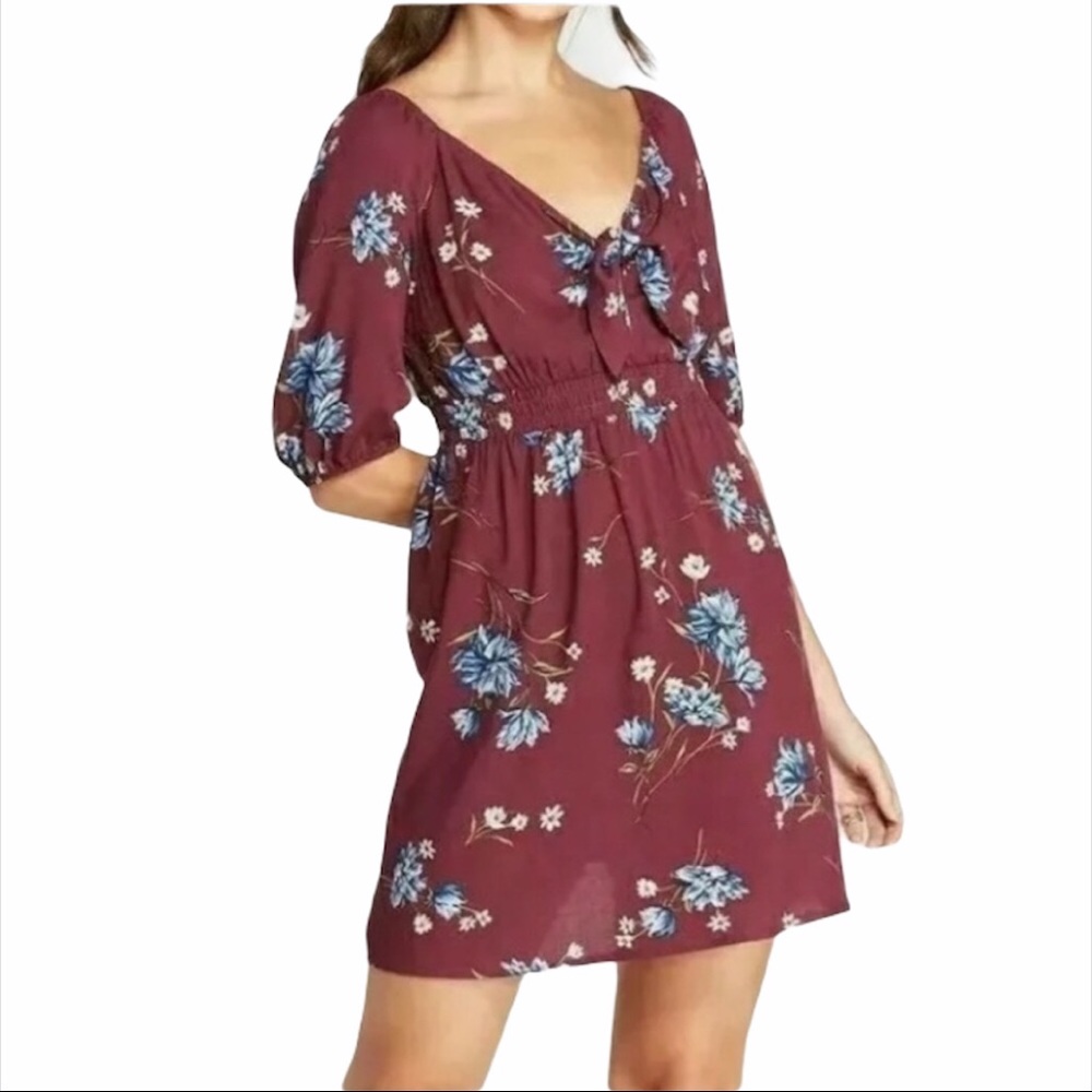 🆕Xhiliration 100% Rayon Plum Floral Dress